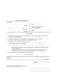 Document preview: Form WPF GARN01.0100 Application for Writ of Garnishment - Washington