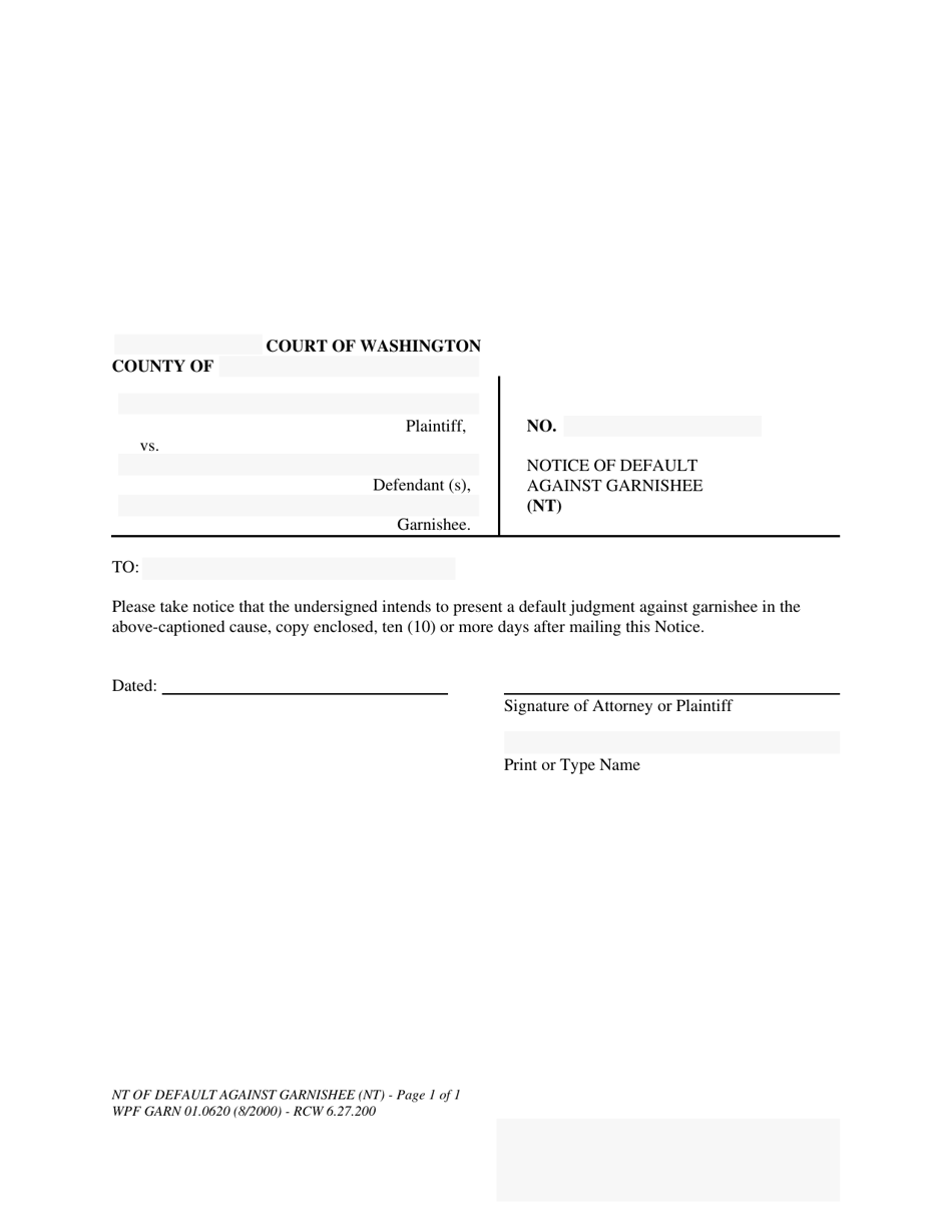 Form WPF GARN01.0620 Notice of Default Against Garnishee (Nt) - Washington, Page 1