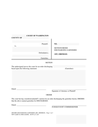 Document preview: Form WPF GARN01.0900 Motion/Order Discharging Garnishee (Mt, Ordmgd) - Washington