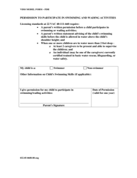Document preview: Form 032-05-0608-00-ENG Permission to Participate in Swimming and Wading Activities - Virginia