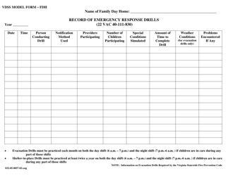 Document preview: Form 032-05-0057-02-ENG Record of Emergency Response Drills - Virginia