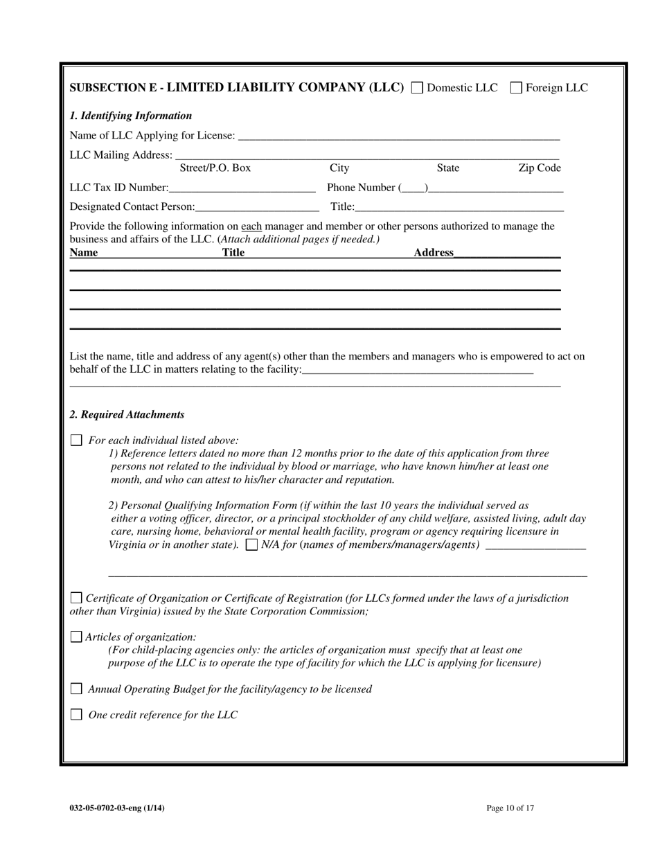 Form 032-05-0702-03-ENG Initial Application for Licensure of a Child Welfare Agency, Assisted Living Facility, or Adult Day Care Center - Virginia, Page 10