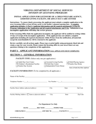 Form 032-05-0702-03-ENG Initial Application for Licensure of a Child Welfare Agency, Assisted Living Facility, or Adult Day Care Center - Virginia