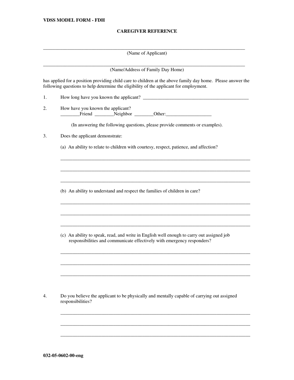 Form 032-05-0602-00-ENG Caregiver Reference - Virginia, Page 1