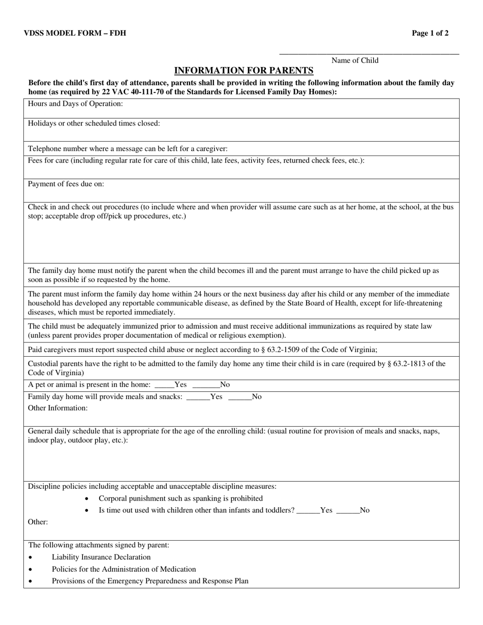 Form 032-05-0609-00-ENG Information for Parents - Virginia, Page 1