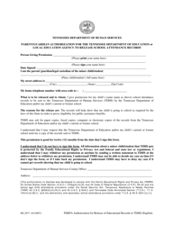 Form HS-2937 &quot;Parent/Guardian Authorization for the Tennessee Department of Education or Local Education Agency to Release School Attendance Records&quot; - Tennessee
