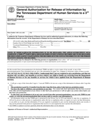 Form HS-2938 &quot;General Authorization for Release of Information by the Tennessee Department of Human Services to a 3rd Party&quot; - Tennessee