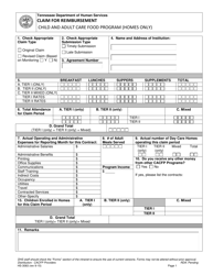 Form HS-3083 Claim for Reimbursement Child and Adult Care Food Program (Homes Only) - Tennessee