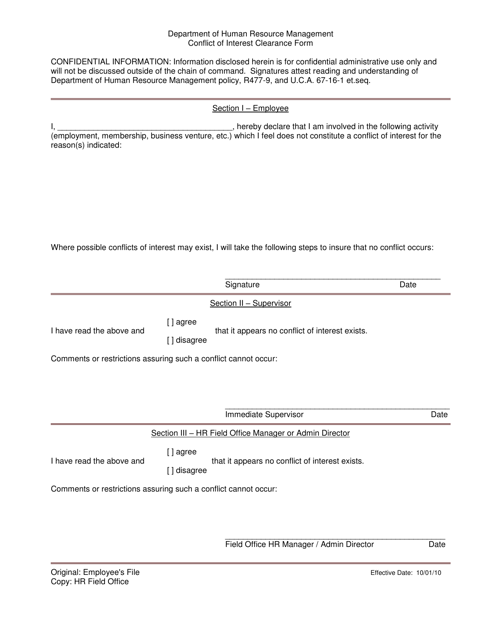 Conflict of Interest Clearance Form - Utah