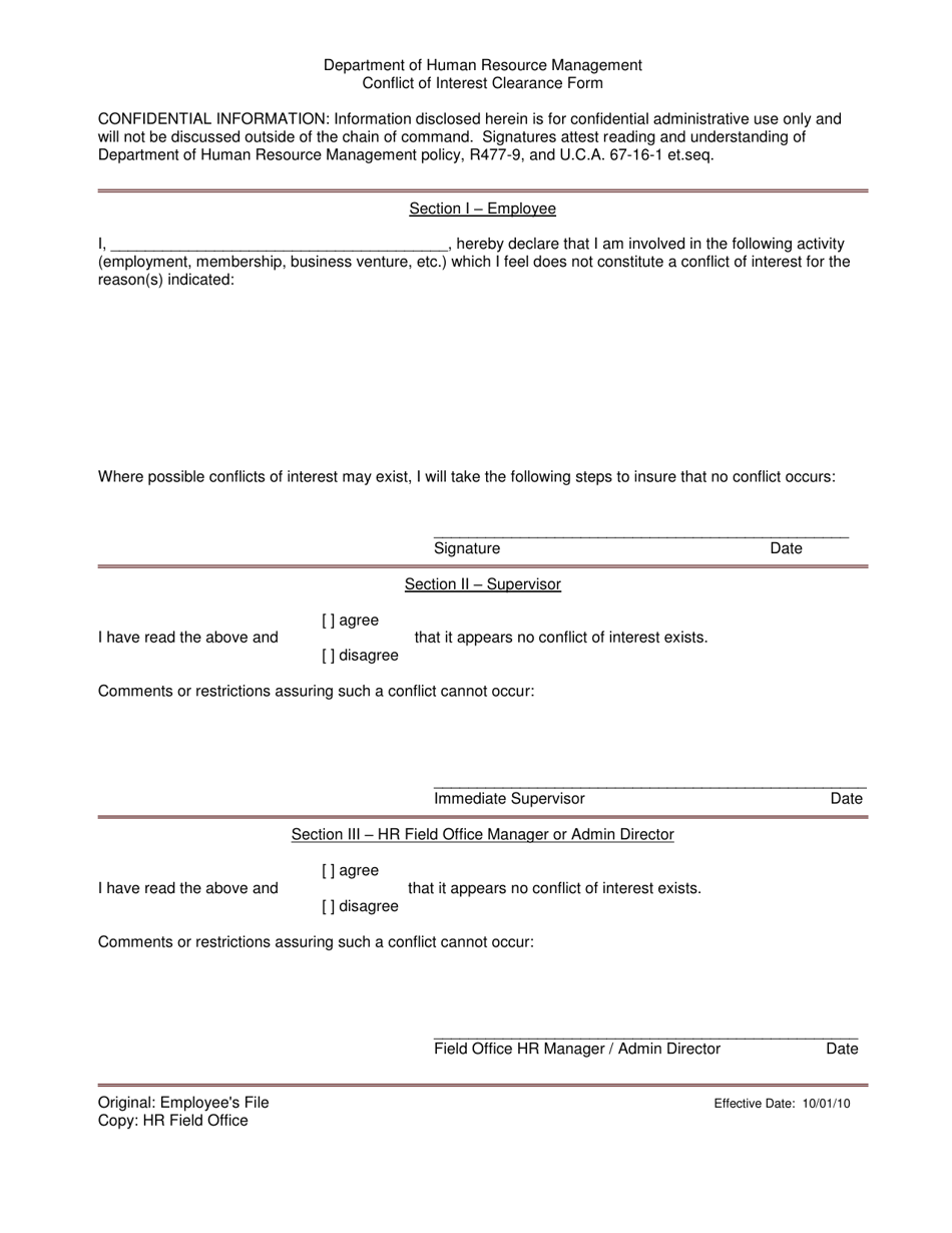 Conflict of Interest Clearance Form - Utah, Page 1