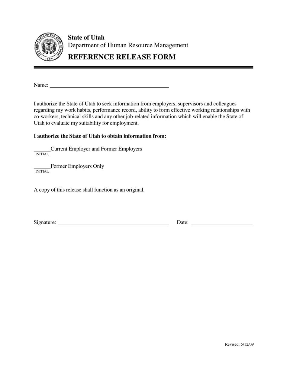 Reference Release Form - Utah, Page 1