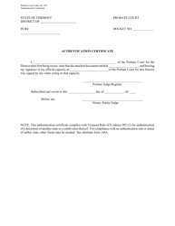 Document preview: Form PC144 Authentication Certificate - Vermont