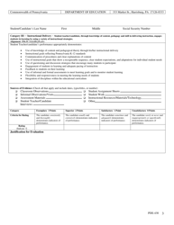Form PDE-430 Pennsylvania Statewide Evaluation Form for Student Professional Knowledge and Practice - Pennsylvania, Page 3