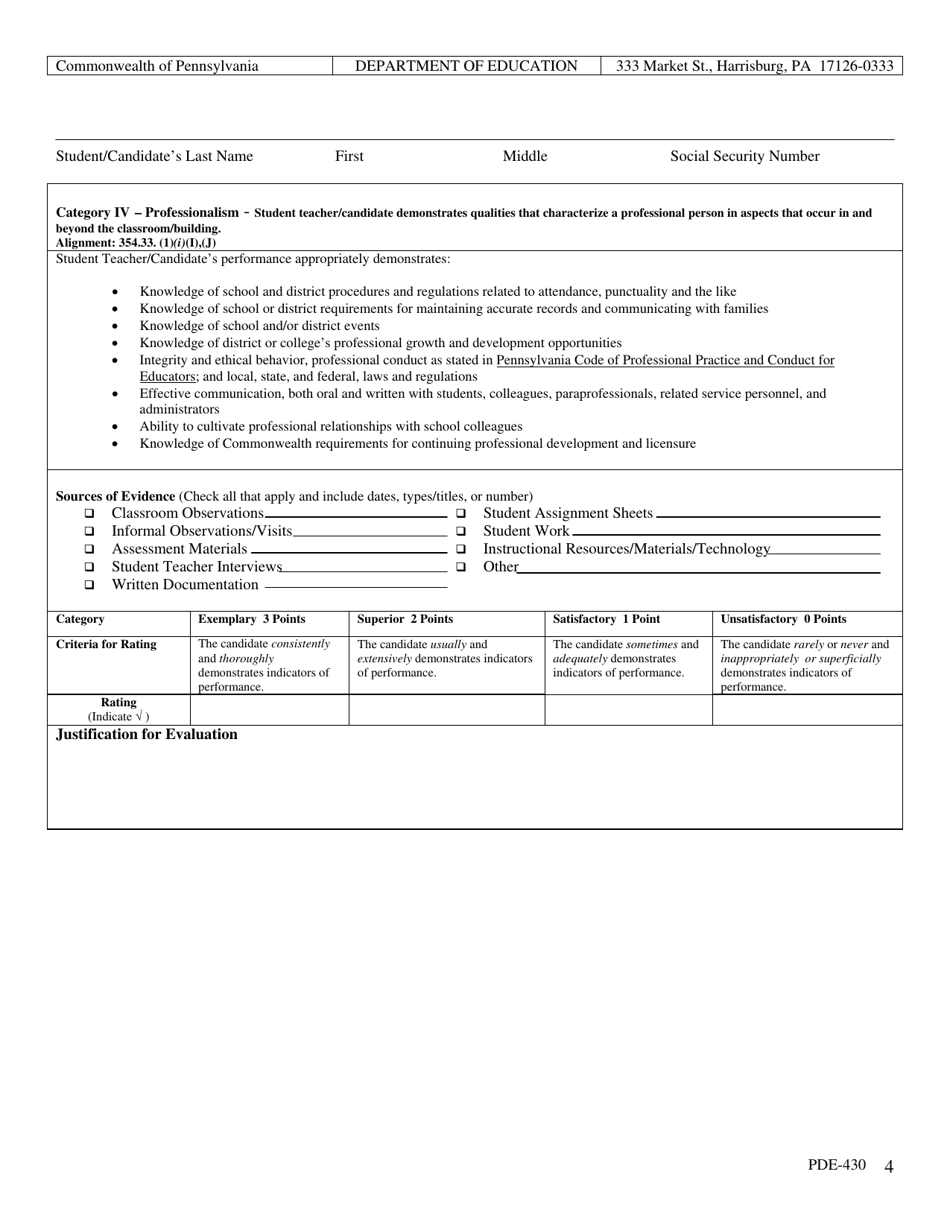 Form PDE-430 - Fill Out, Sign Online and Download Printable PDF ...