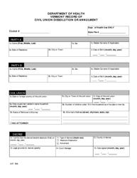 Document preview: Vermont Record of Civil Union Dissolution or Annulment - Vermont