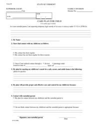 Form 89 Care Plan for Child - Vermont