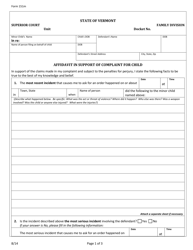 Document preview: Form 151M Affidavit in Support of Complaint for Child - Vermont