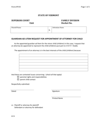 Document preview: Form 891R Guardian Ad Litem Request for Appointment of Attorney for Child - Vermont
