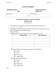 Form 897A Guardian Ad Litem Pre-trial Proceeding Activities List - Vermont
