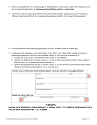 Form 152A Affidavit Upon Receipt of Firearms - Vermont, Page 2