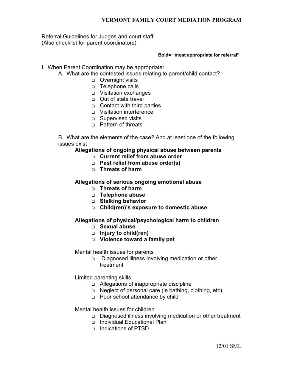 Referral Guidelines for Judges and Staff - Vermont, Page 1