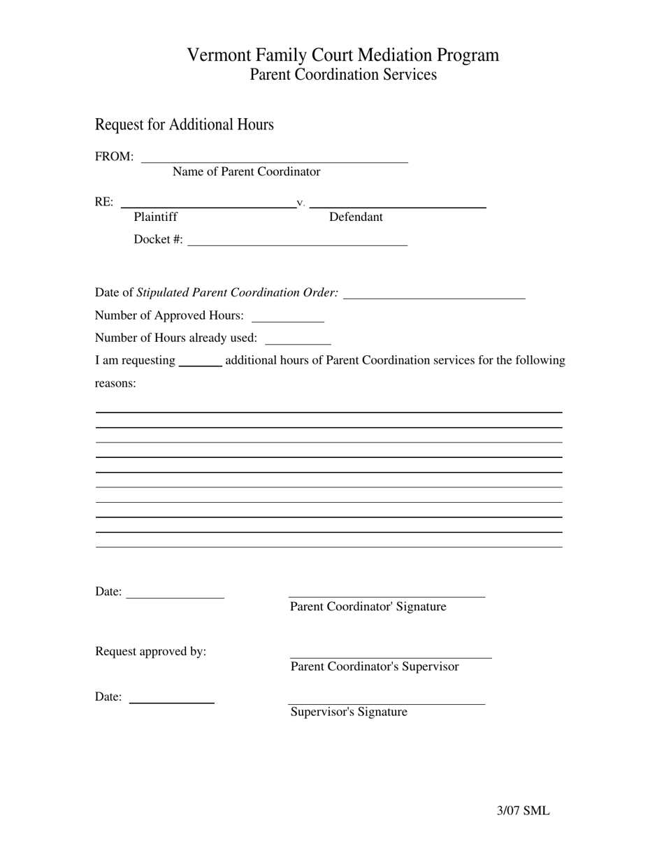 Request for Additional Hours - Vermont, Page 1