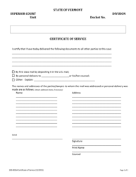 Document preview: Form 100-00264 Certificate of Service - Vermont