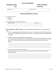 Form 400-00869 Motion for Genetic Testing - Vermont