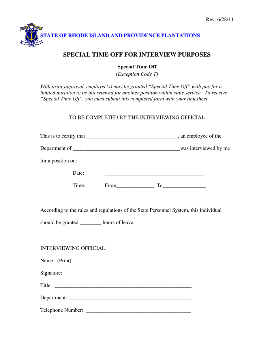 Rhode Island Special Time off for Interview Purposes Fill Out, Sign
