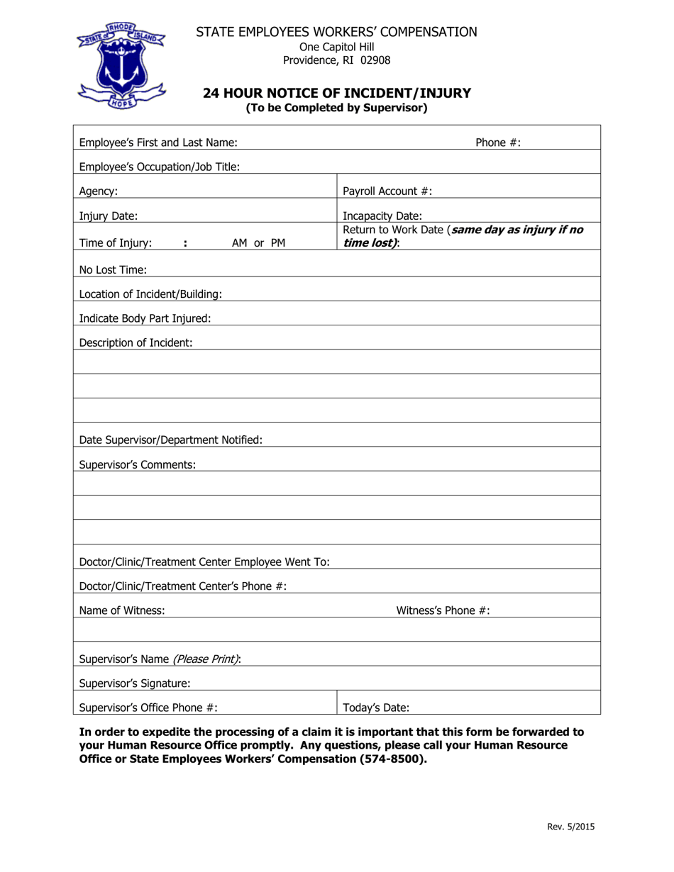 24 Hour Notice of Incident / Injury - Rhode Island, Page 1