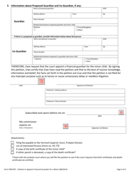 Form PMG70F Petition to Appoint Financial Guardian for a Minor - Vermont, Page 3