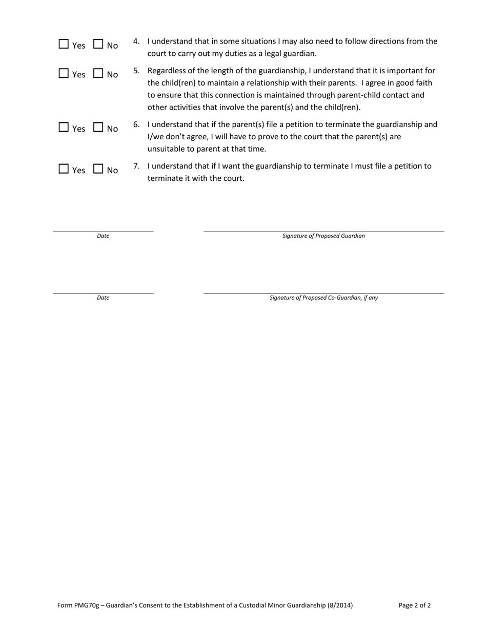 Form PMG70G Guardians Consent to the Establishment of a Minor Guardianship - Vermont, Page 2