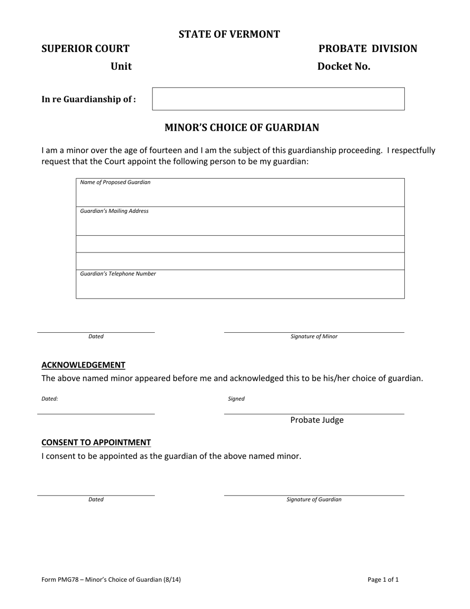 Form PMG78 Minors Choice of Guardian - Vermont, Page 1