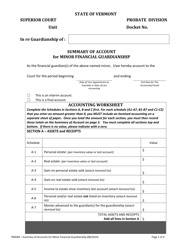 Form PMG89 Summary of Account for Minor Financial Guardianship - Vermont