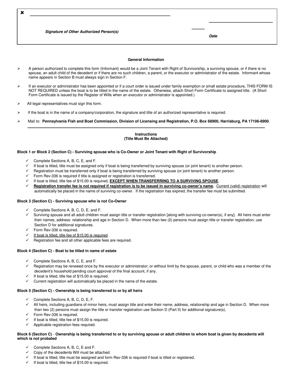 Form PFBC-T8 Notification of Assignment / Correction of Title and / or Registration Upon Death of Owner - Pennsylvania, Page 2
