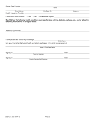 DSS Form 2900 General Record and Statement of Child&#039;s Health for Admission to Child Care Facility - South Carolina, Page 2