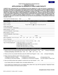 Document preview: DSS Form 2902 Application to Operate a Child Care Facility - South Carolina