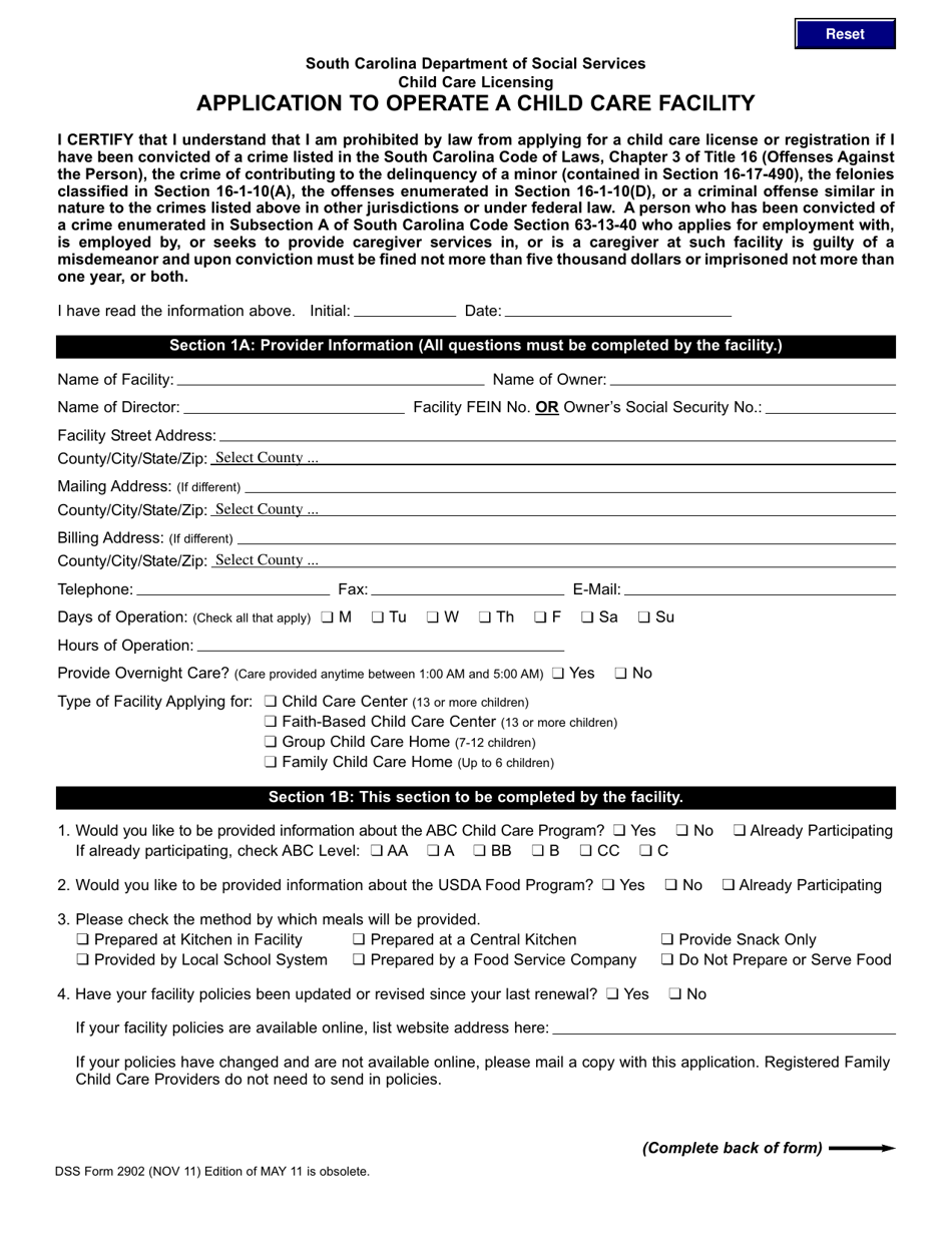 Dss Form 2902 Fill Out Sign Online And Download Fillable Pdf South Carolina Templateroller 4302