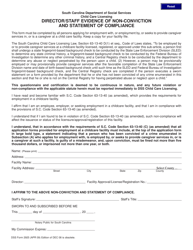 Document preview: DSS Form 2925 Director/Staff Evidence of Non-conviction and Statement of Compliance - South Carolina