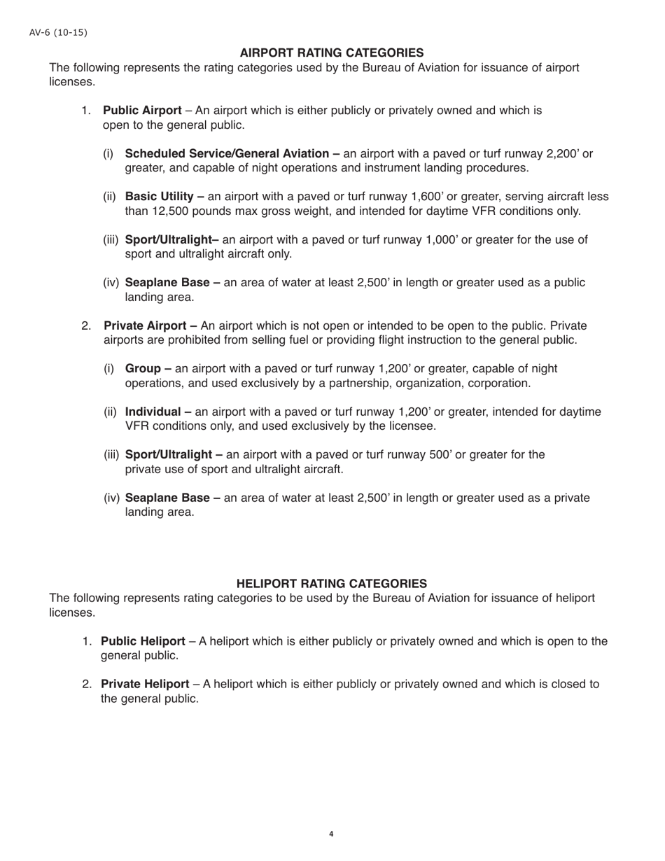 Form AV-6 Application for Airport / Heliport License - Pennsylvania, Page 4