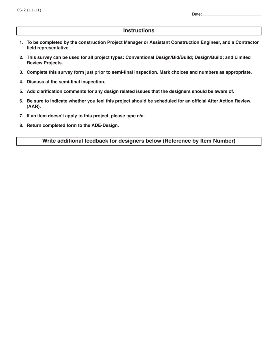 Form CS-2 Construction Project - Quality Survey for Design Items - Pennsylvania, Page 2