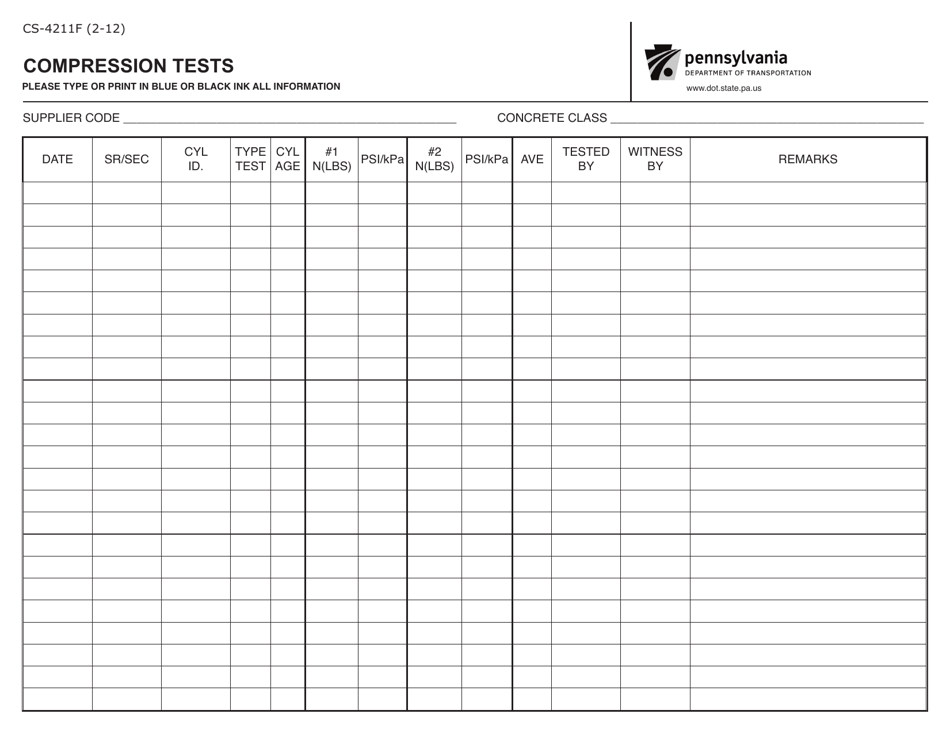 Form CS-4211F Compression Tests - Pennsylvania, Page 1