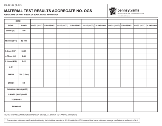 Document preview: Form CS-4211L Material Test Results Aggregate No. Ogs - Pennsylvania
