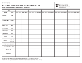Document preview: Form CS-4211N Material Test Results Aggregate No. 2a - Pennsylvania