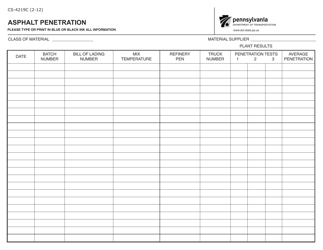 Document preview: Form CS-4219C Asphalt Penetration - Pennsylvania