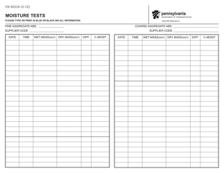 Document preview: Form CS-4221A Moisture Tests - Pennsylvania