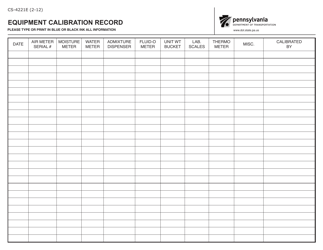 Document preview: Form CS-4221E Equipment Calibration Record - Pennsylvania