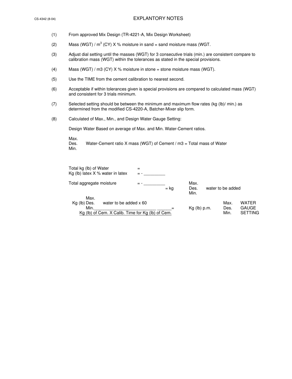 Form CS-4342 Field Calibration Sheet for Latex Mobile Mixers - Pennsylvania, Page 2