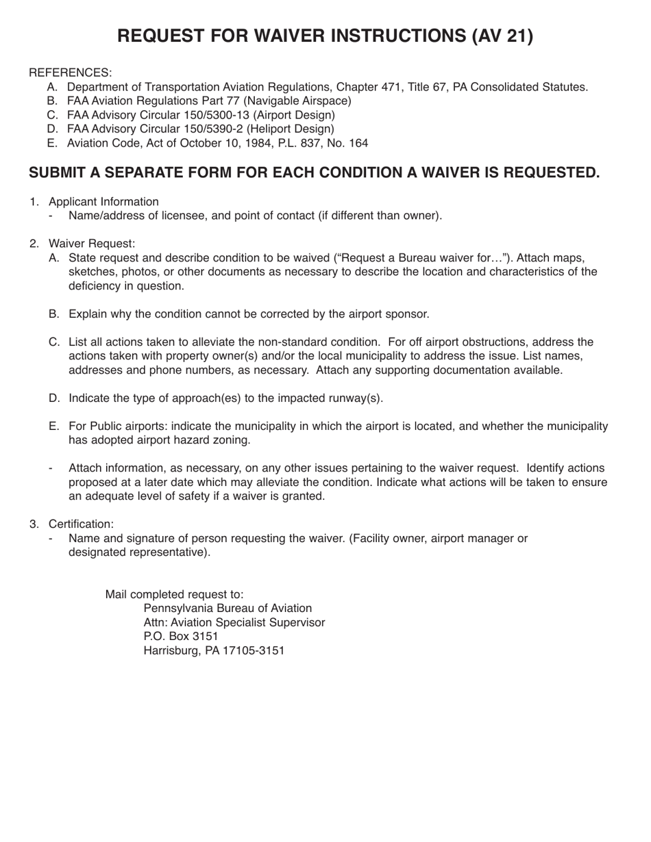 Form AV-21 Request for Waiver - Pennsylvania, Page 2