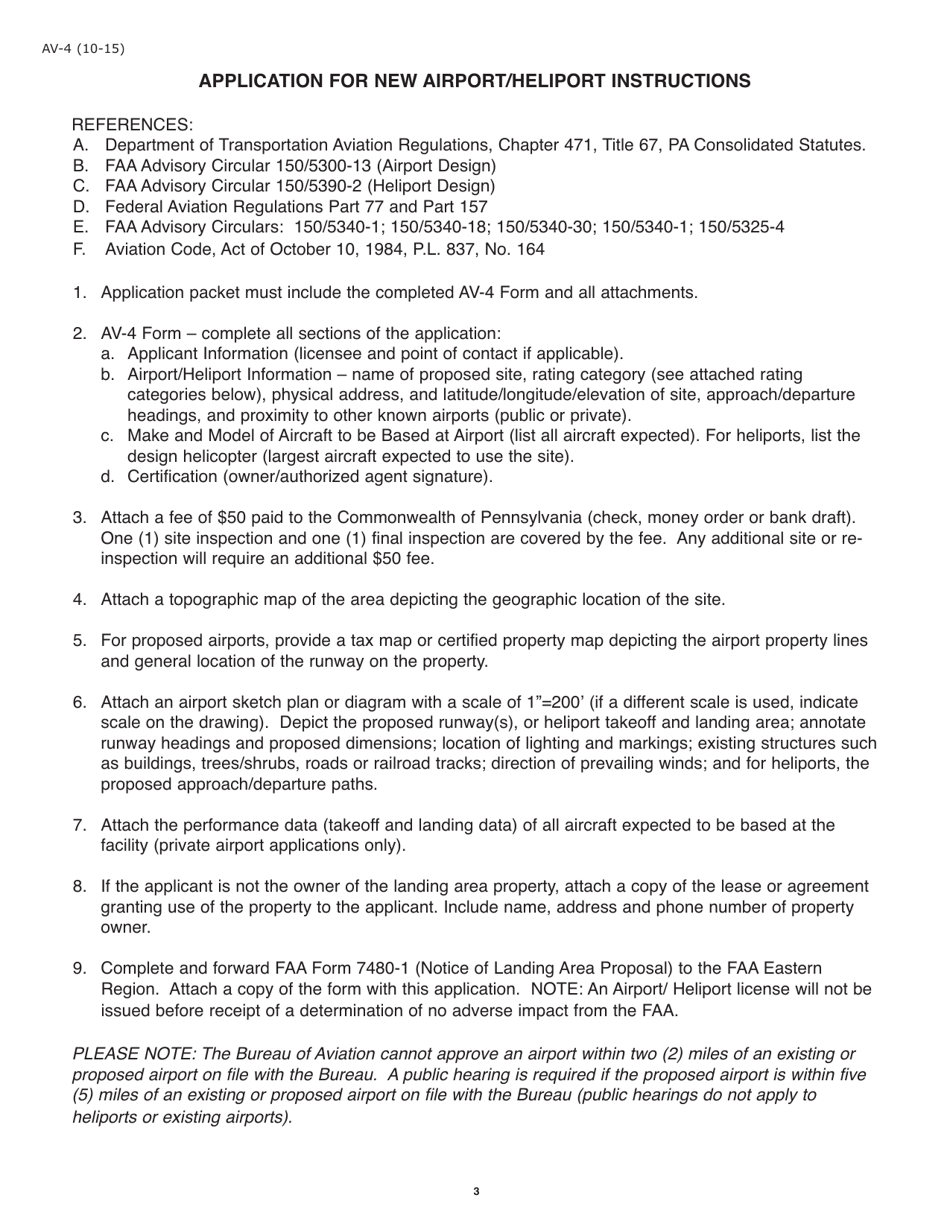 Form AV-4 Application for New Airport / Heliport Site Approval - Pennsylvania, Page 3